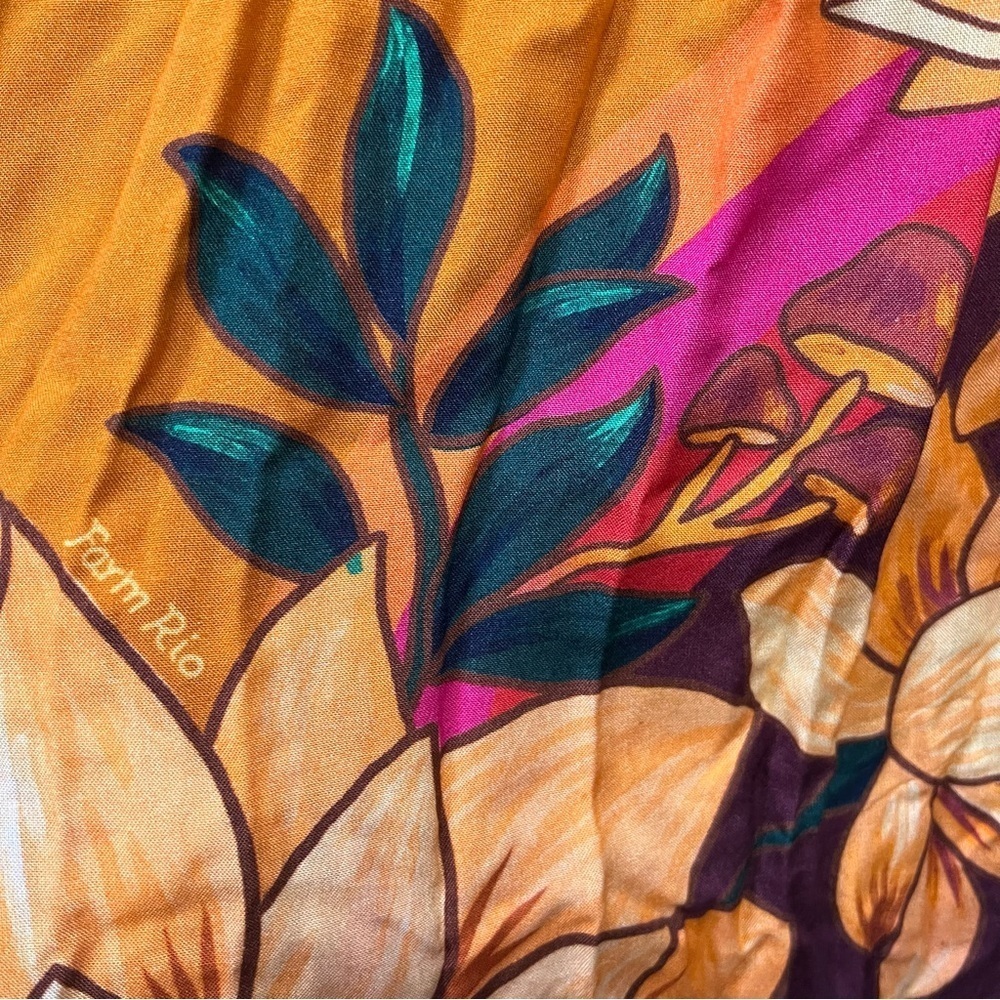 FARM RIO Orange Boho Maxi Dress Pinafore Cover Up Floral Whimsy Brown Size S NEW - Picture 11 of 15
